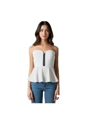 Peplum white bustier strapless top small